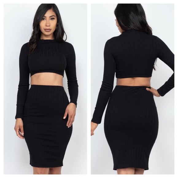 🆕↙️ Cropped top and midi skirt set - Picture 2 of 4